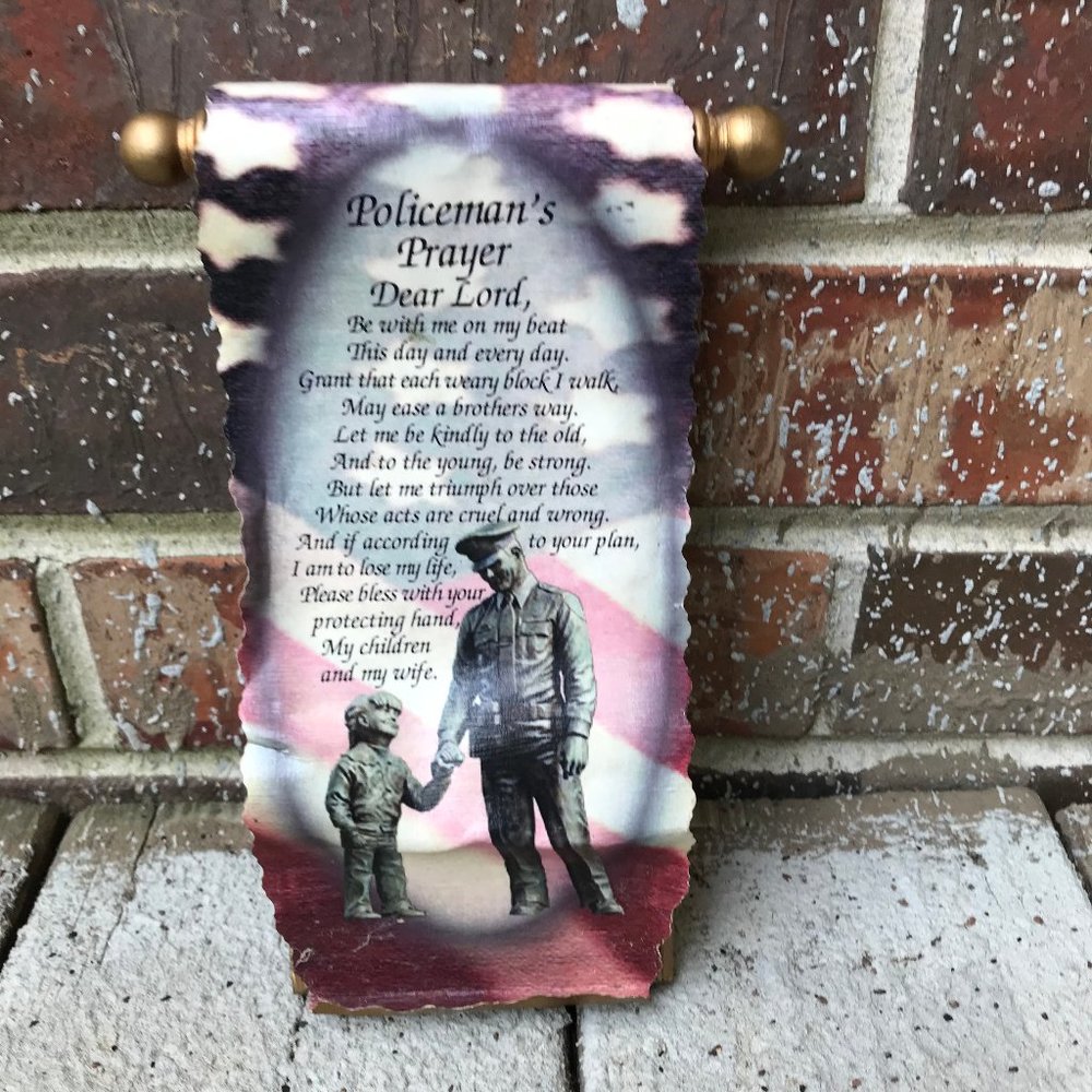 Vintage Policeman Prayer Wood Frame US Flag